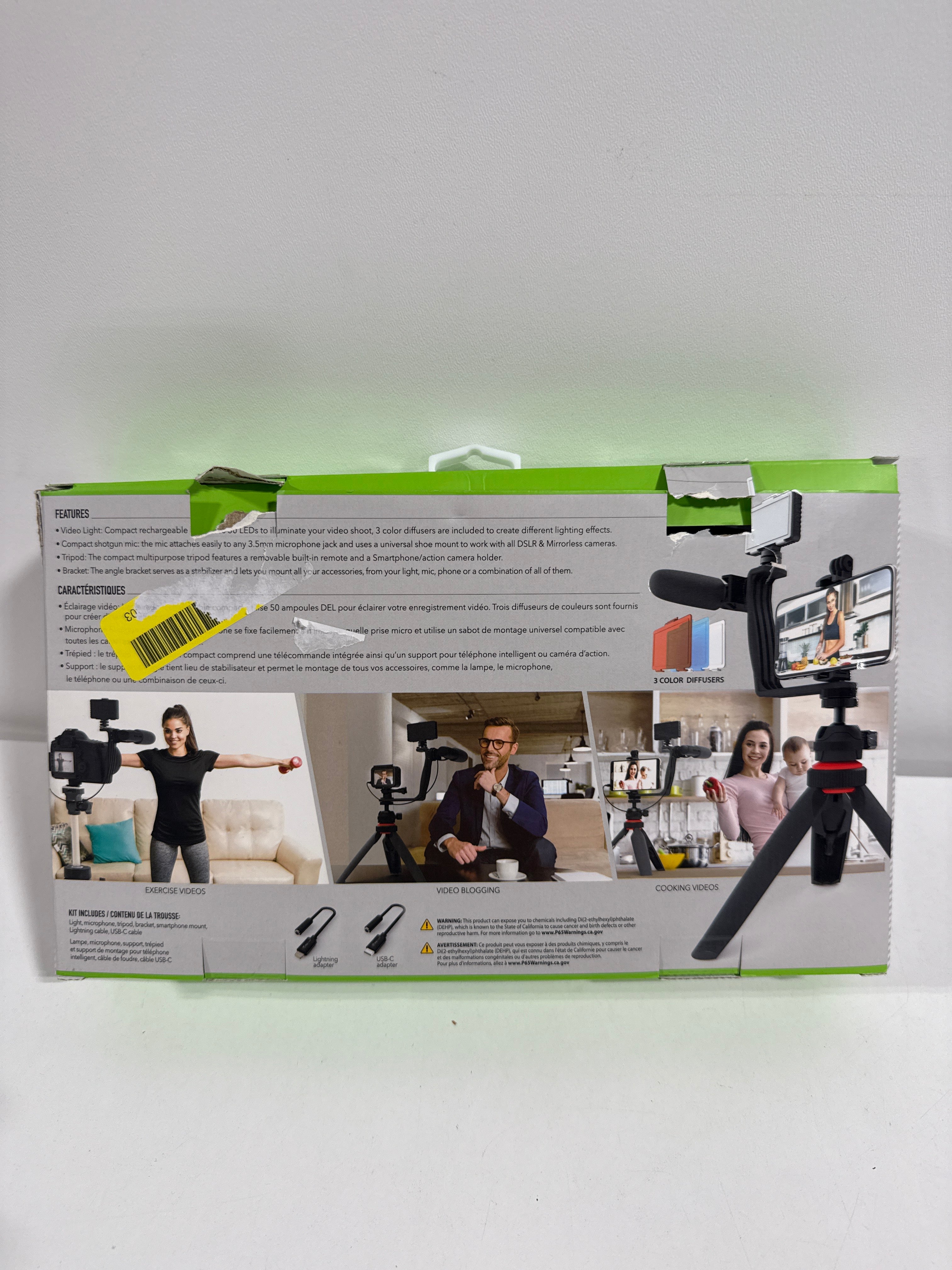 No Remote Digipower - Content Maker Essential Vlogging Kit with Light Microphone Tripod - Black - *Cameras Camcorders &