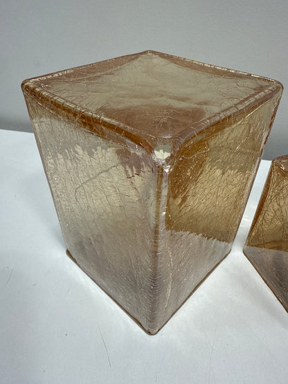 Used See Desc Evergreen LED Glass Cube Towers Gold Crackle Finish 3 Hand-Blown