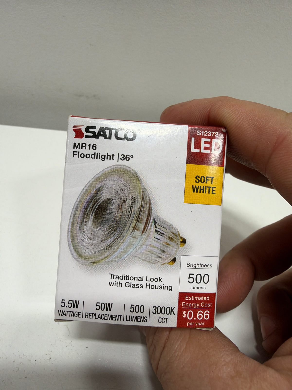 Satco Lighting S12372 5.5 Watt Dimmable MR16 GU10 LED Bulb- 500 Lumens 3000K and 90CRI Clear Bulbs Bulbs LED