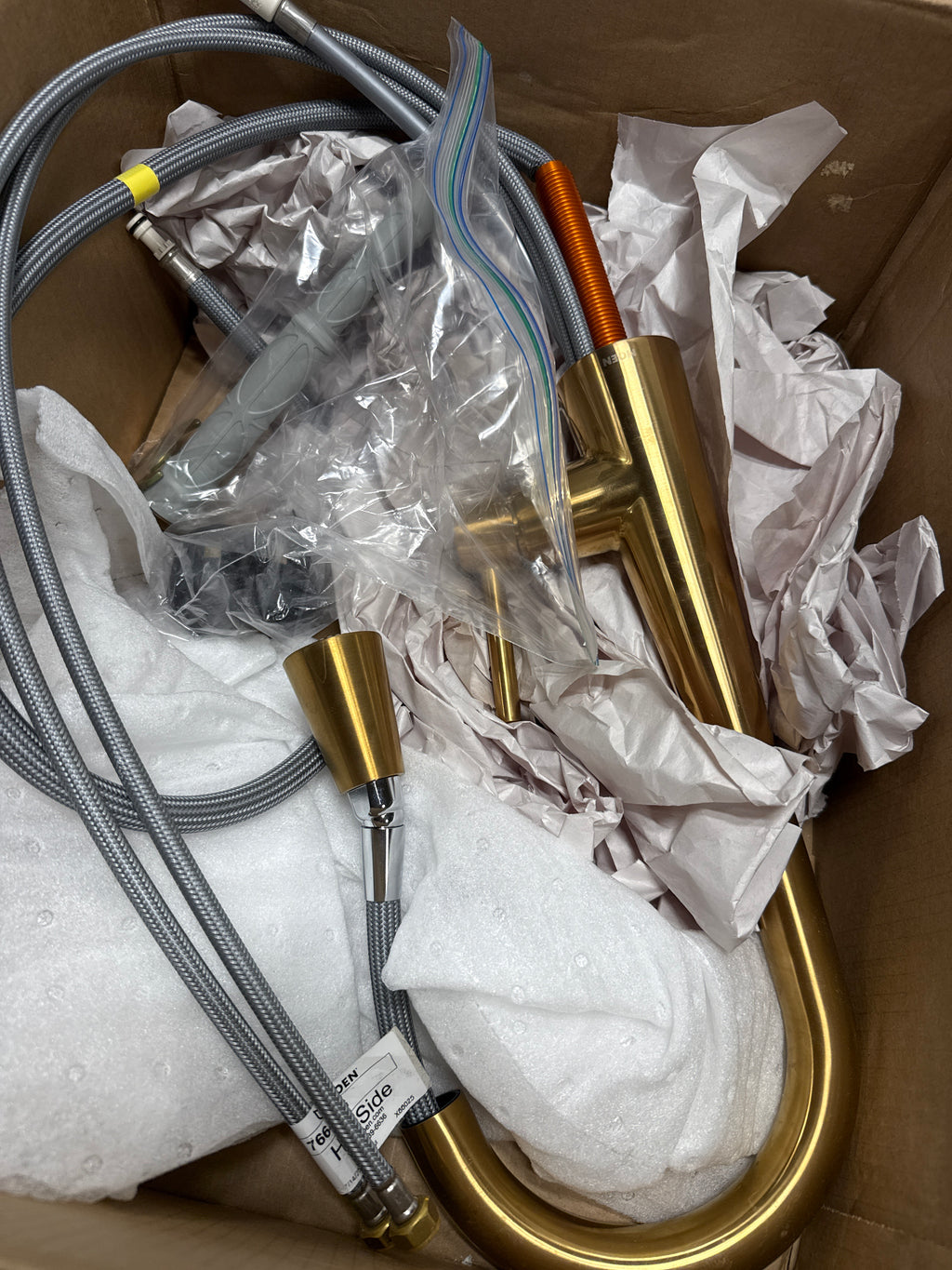 Used Moen Sleek Brushed Gold One-Handle High Arc Pulldown Modern Bar Faucet, 7664BG