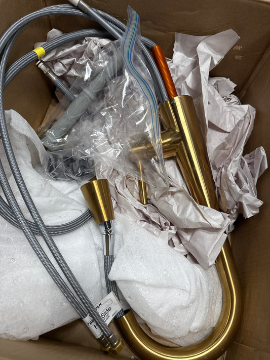 Used Moen Sleek Brushed Gold One-Handle High Arc Pulldown Modern Bar Faucet, 7664BG