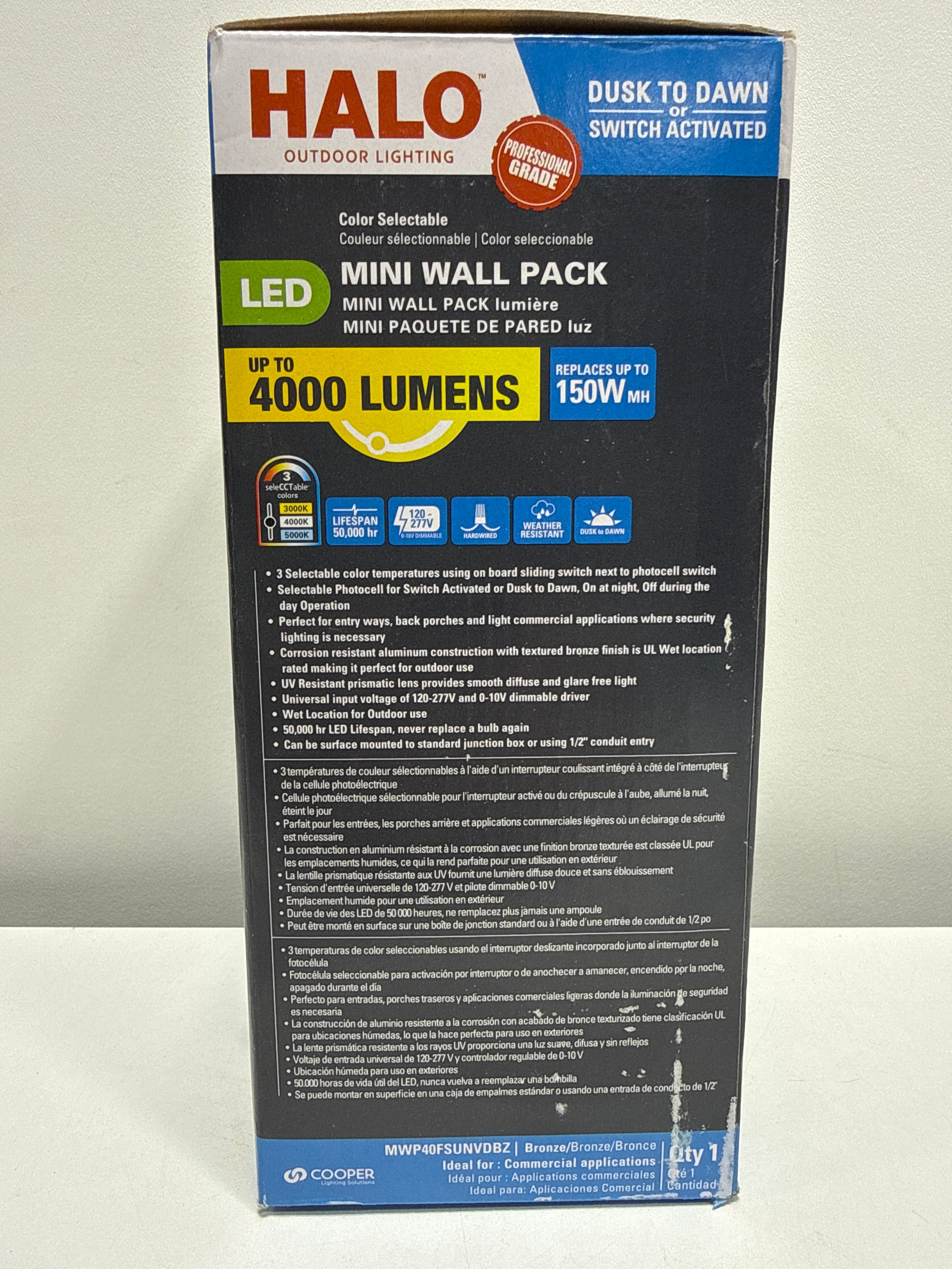 MWP Series Mini Wall Pack, 120 to 277 V, LED Lamp, 3772 to 4198 Lumens, 3000, 5000 K Color Temp