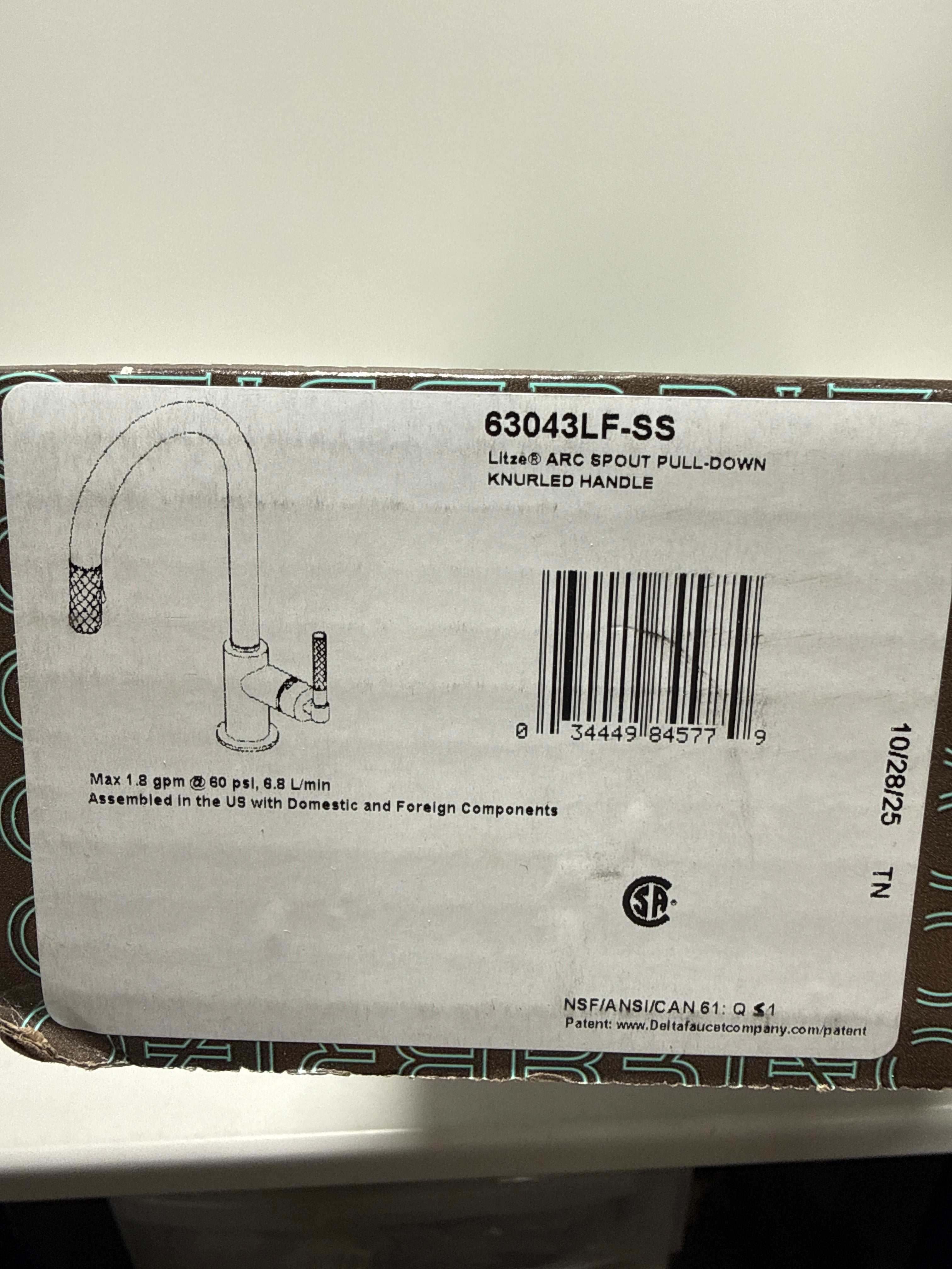 Used Brizo 63043LF Litze Single Handle Arc Spout Pull Down Kitchen Faucet with Knurled Handle Brilliance Stainless Faucet Kitchen Single Handle