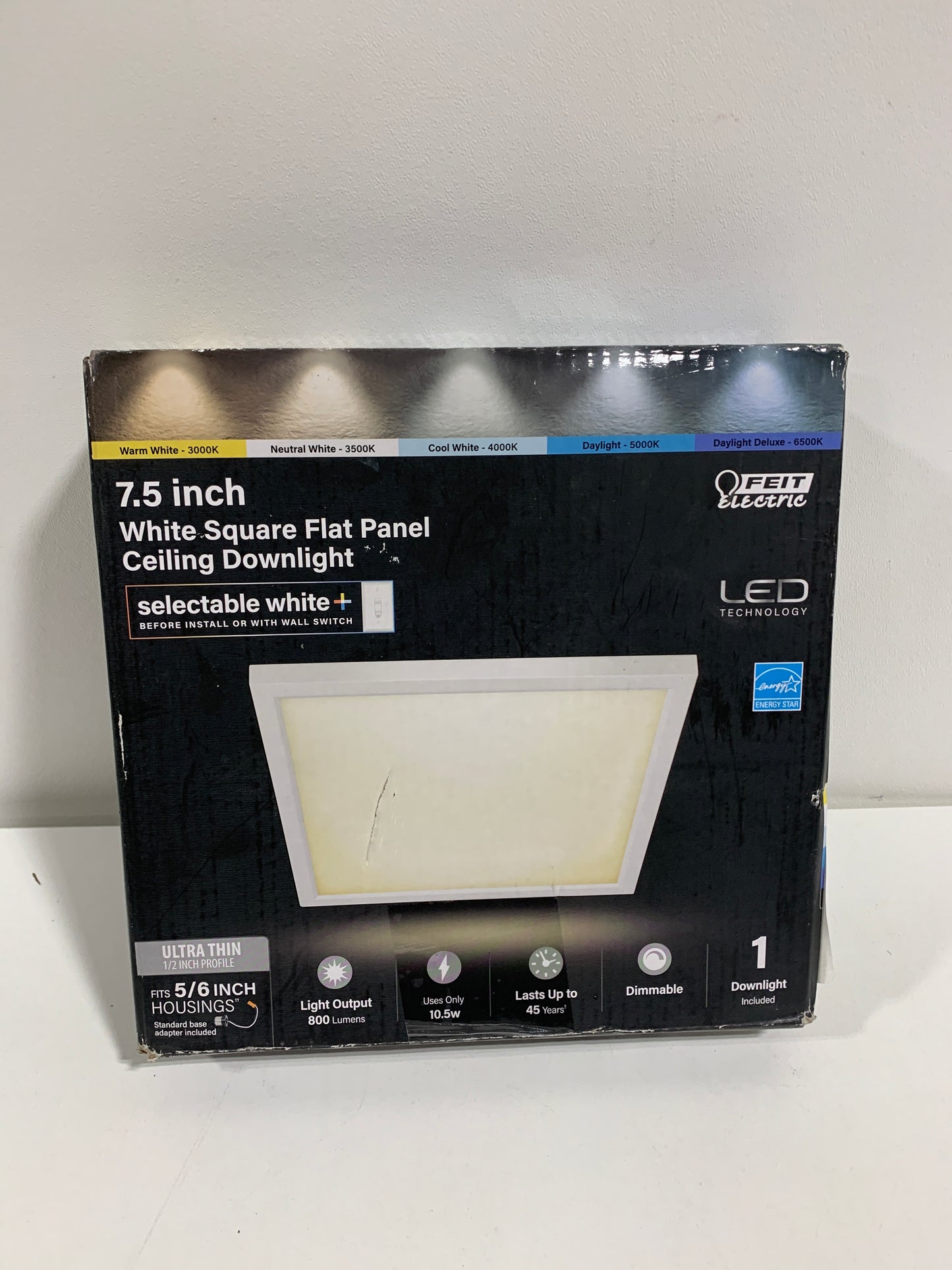 10.5-Watt Integrated LED Flush Mount 7.5 in. White Square Dimmable Flat Panel Ceiling with Color Change 5CCT