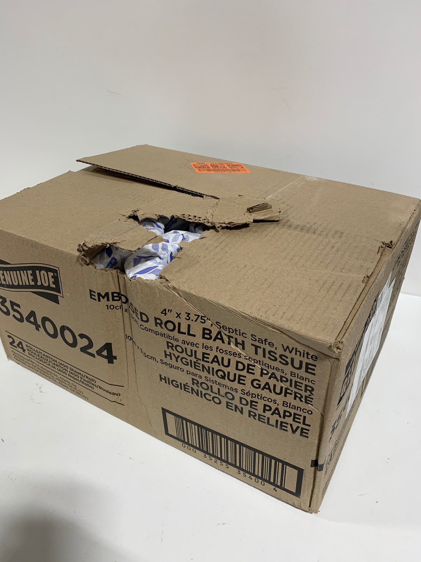 Genuine Joe Embossed Bath Tissue, 2-Ply, Septic Safe, Individually Wrapped, 4" x 3.75", 400 Sheets/Roll, 24 Count