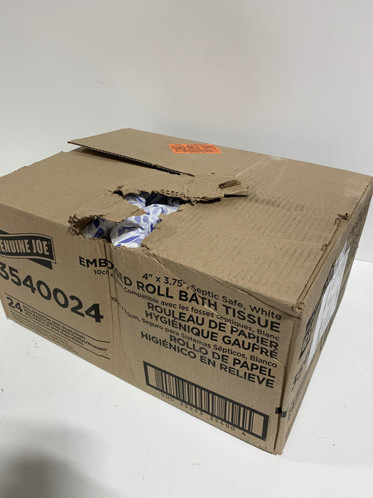 Genuine Joe Embossed Bath Tissue, 2-Ply, Septic Safe, Individually Wrapped, 4" x 3.75", 400 Sheets/Roll, 24 Count