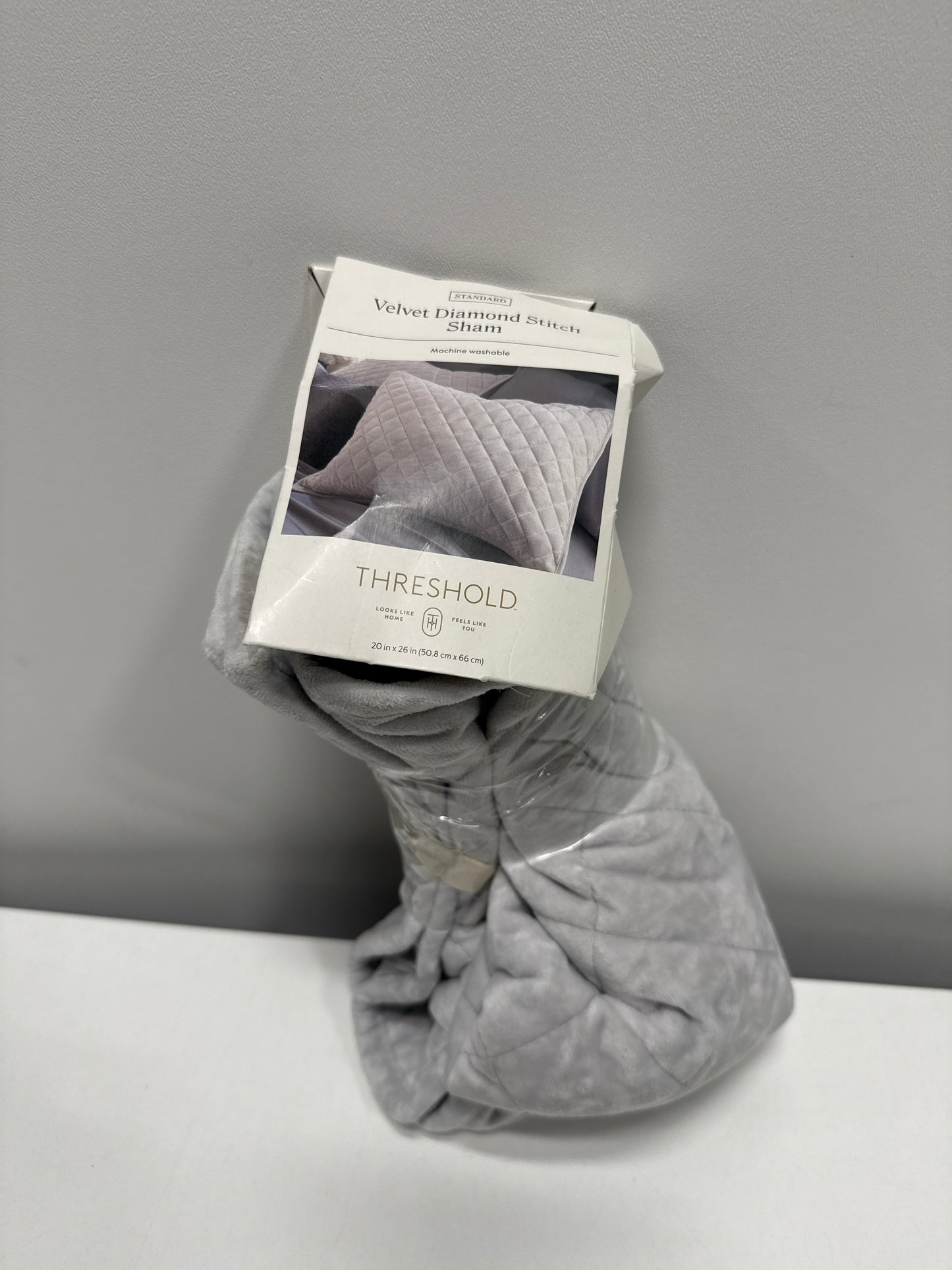 Standard Luxe Diamond Stitch Velvet Quilt Sham Light Gray - Threshold™: OEKO-TEX Certified, Polyester, Machine Washable