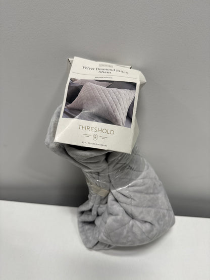 Standard Luxe Diamond Stitch Velvet Quilt Sham Light Gray - Threshold™: OEKO-TEX Certified, Polyester, Machine Washable