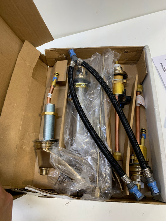 Dent Delta Cassidy Two Handle Widespread Bathroom Faucet - Low Arc Spout - Less Handles Champagne Bronze