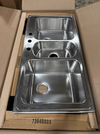 Elkay LGR43223 Lustertone Classic 43" x 22" x 10" Triple Bowl Drop-In Sink, Stainless Steel