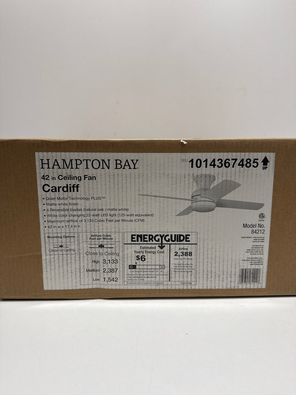 Cardiff 42 in. Matte White Flush Mount Standard Indoor Ceiling Fan with White Adjustable LED Light, DC Motor, and Remote