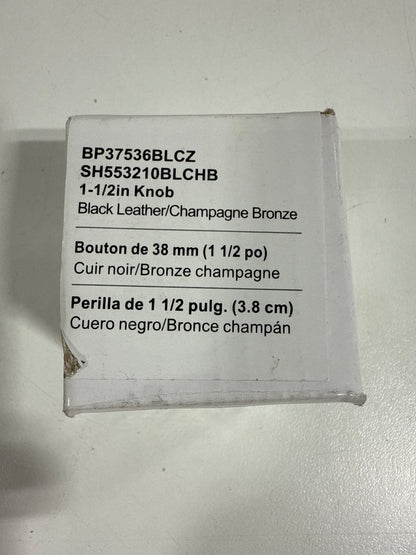 Signature Hardware 954062-112 Lazzara 1-1/2 Inch Black Leather Mushroom Cabinet Knob Champagne Bronze