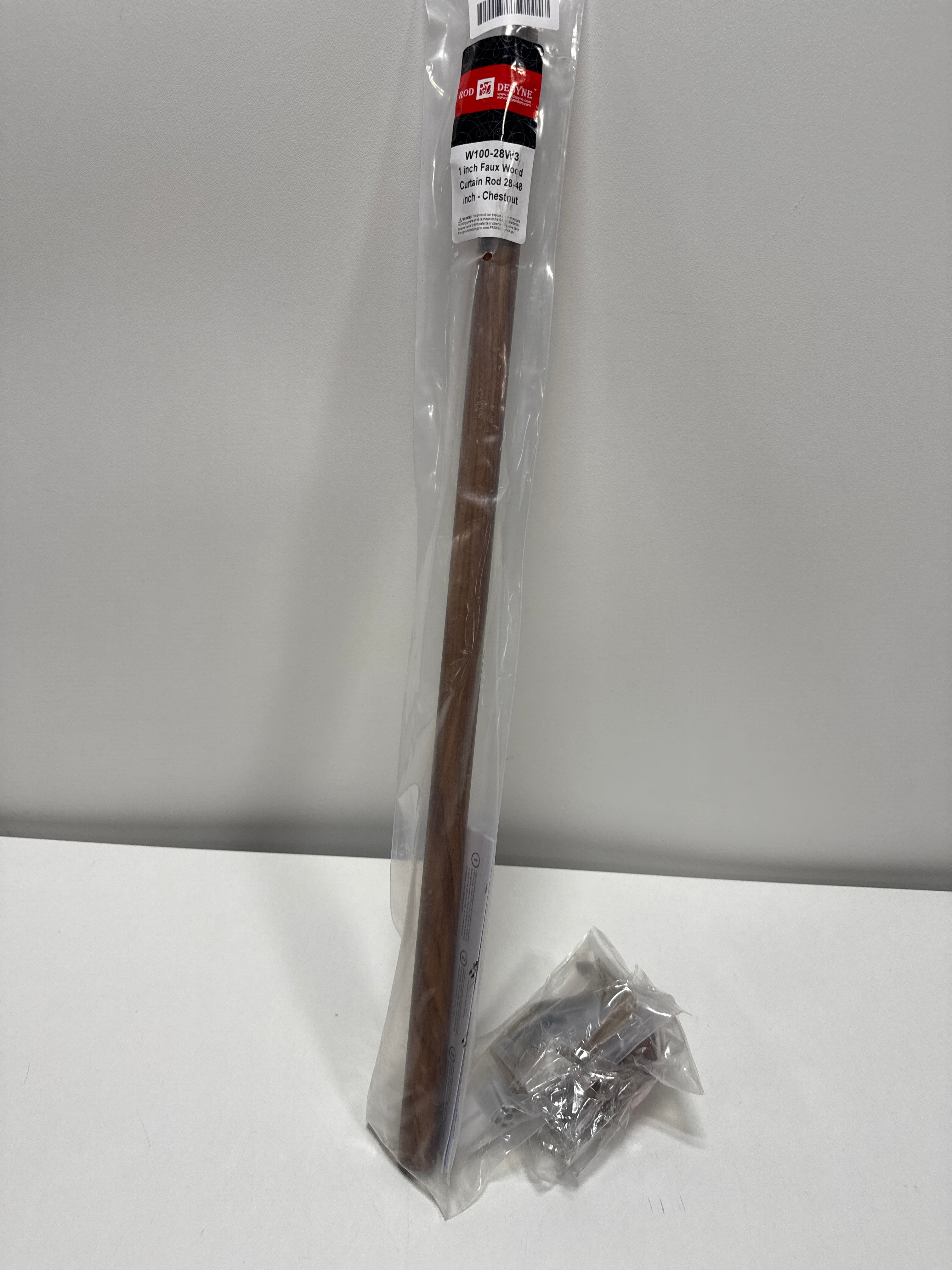 Rod Desyne 1 inch Adjustable Single Faux Wood Curtain Rod 28-48 inch in Chestnut with Bonnet Finials