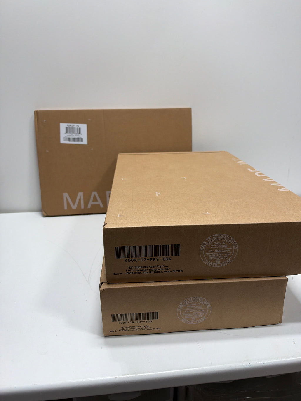 Made In 3-piece 5-ply Stainless Fry Pans with Universal Lid