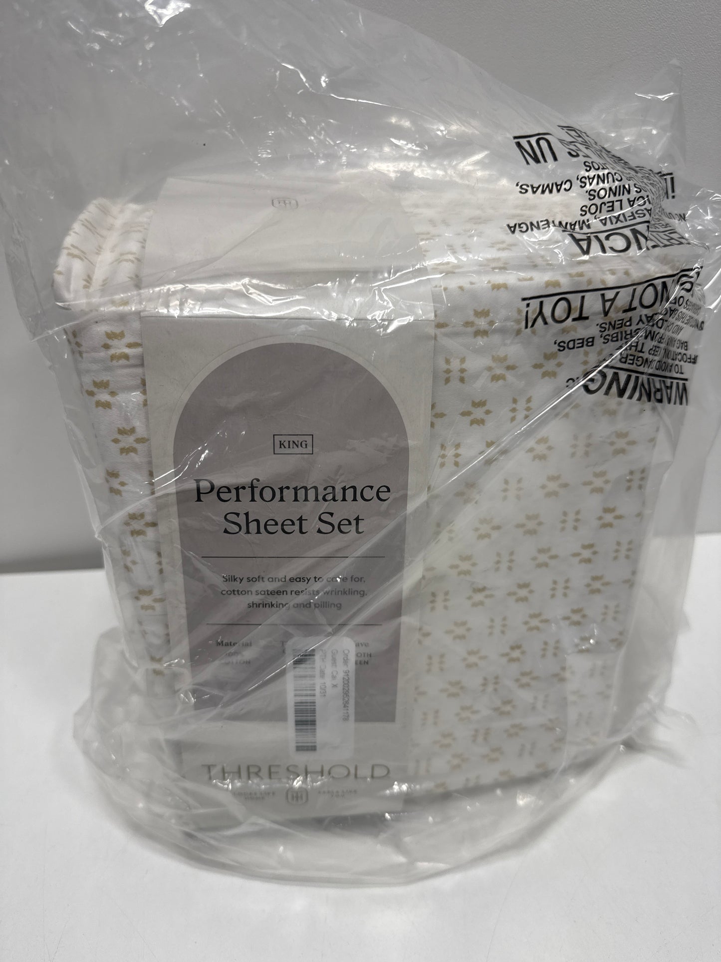 King Printed Performance 400 Thread Count Sheet Set Arneda - Threshold™: Cotton Sateen OEKO-TEX Certified 4-Piece Set