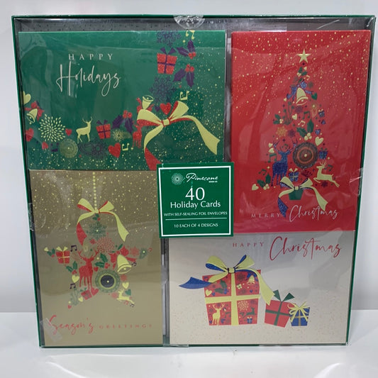 Pinecone Design Ltd. Box of 40, Holiday Christmas Cards W Self Sealing Envelopes