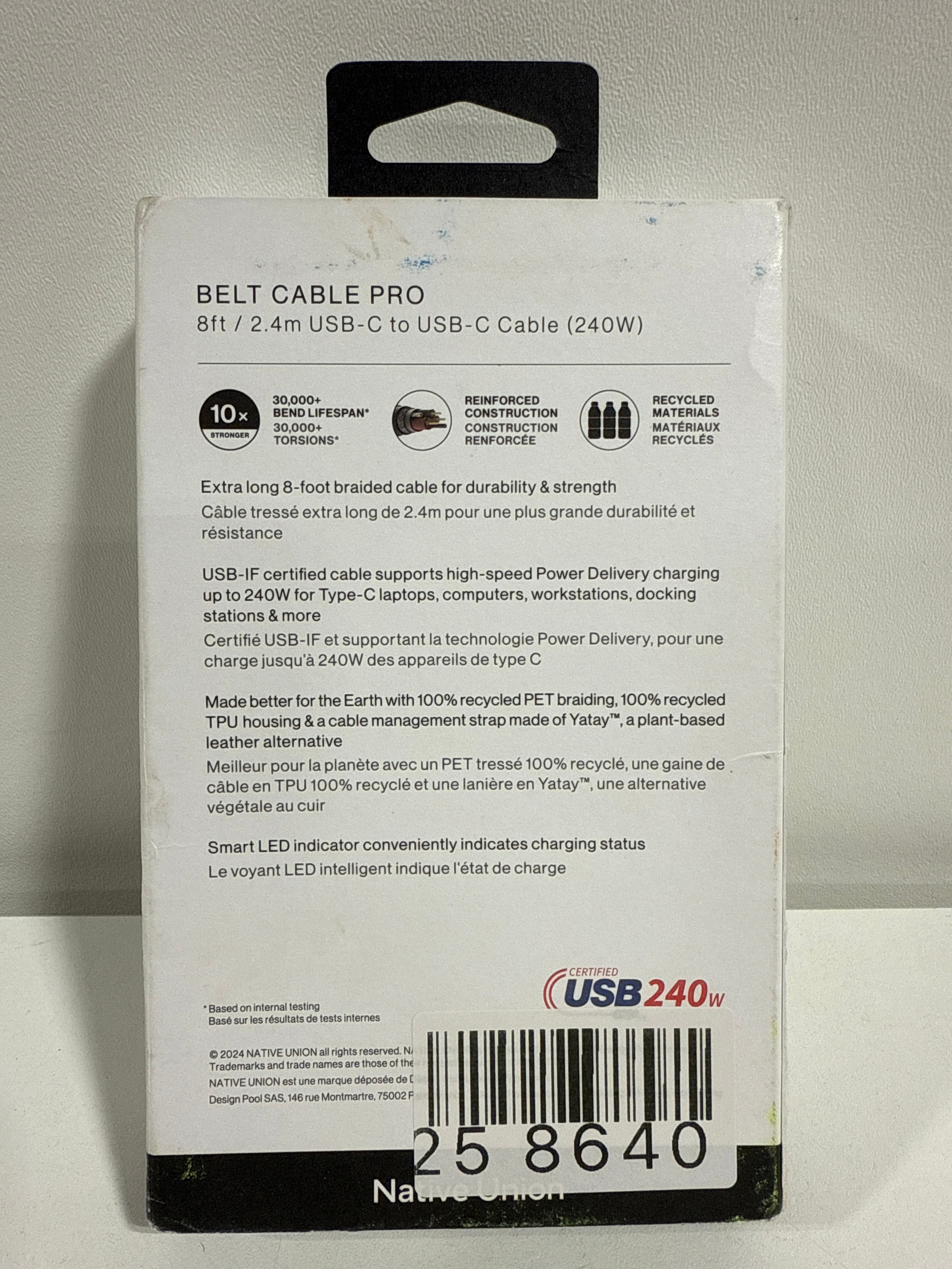 Native Union 8’ USB-C 240W Belt Cable - Zebra - *Computers & Office