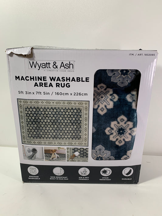 Wyatt & Ash Washable Area Rug, Aliyah 3ft x 5ft - Navy