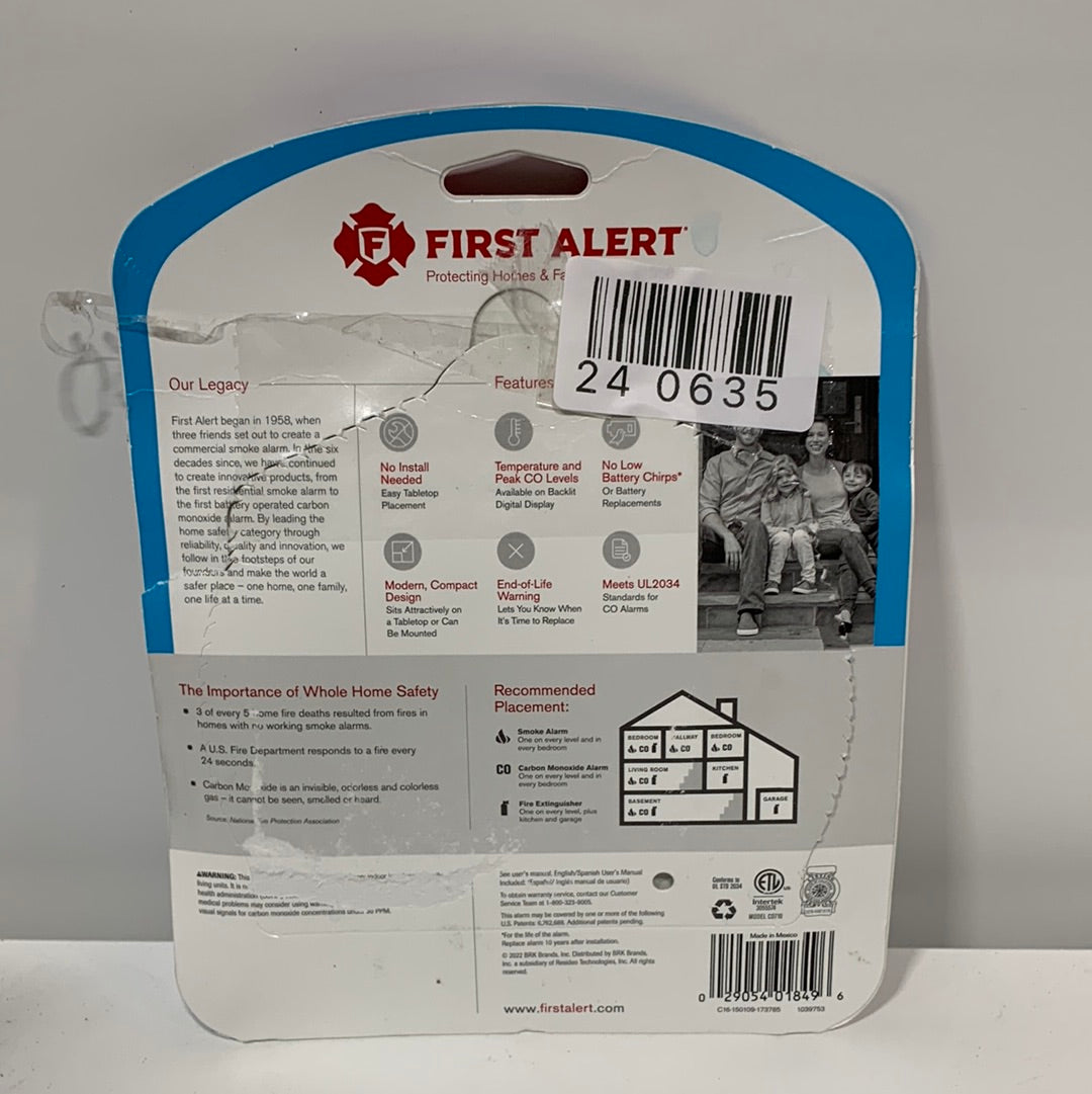 First Alert Carbon Monoxide Alarm with 10-Year Battery and Digital Temperature Display