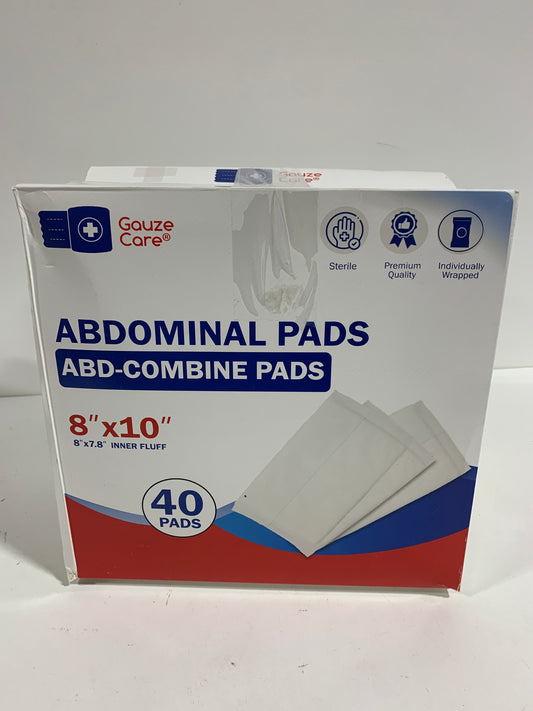 GauzeCare Sterile Abdominal- ABD Combine Pads| 40-Pack, 8x10 Inches| Extra Absorbent & Thick, Individually Wrapped Wound Dressing, First Aid Pad