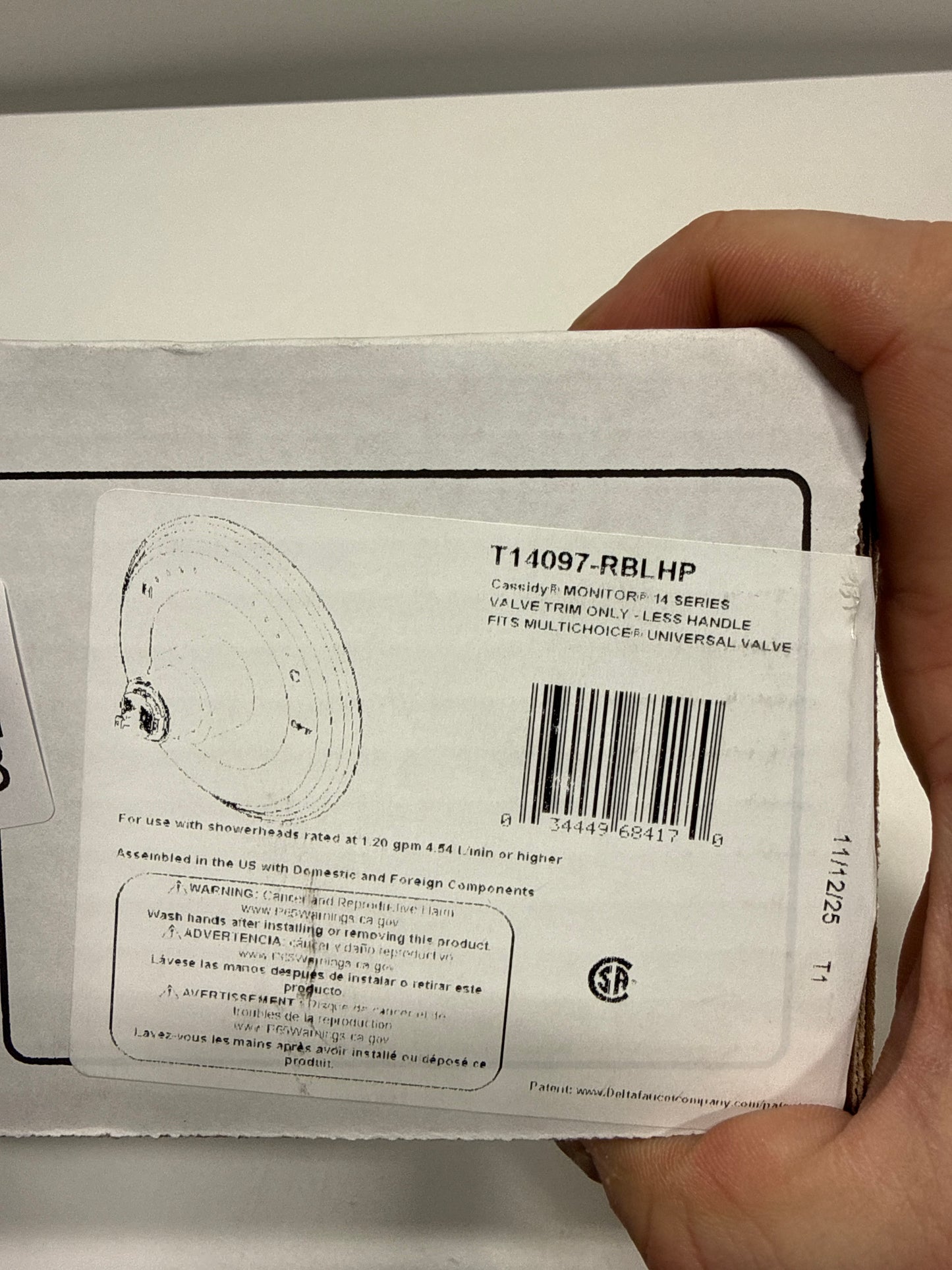 Delta T14097-LHP Cassidy Monitor 14 Series Single Function Pressure Balanced Valve Trim Only - Less Handles and Rough in Venetian Bronze