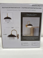 9.5 in. 1-Light Black and Gold Sconce with Metal and Frosted Glass Shade
