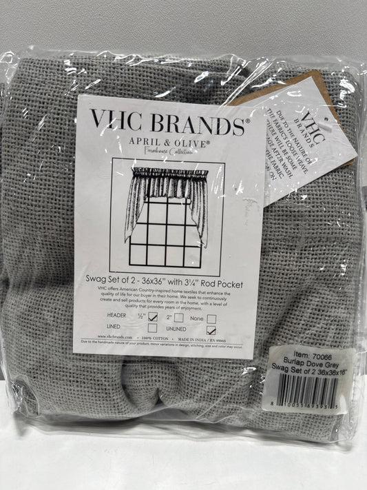 VHC Brands Burlap Dove Grey Farmhouse Curtains Swag Set of 2 36x36x16