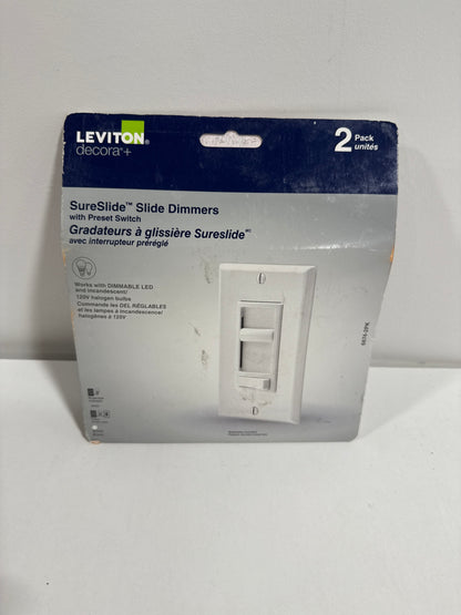 Leviton Decora SureSlide Universal Slide Dimmer, 600W Incandescent, 150W Dimmable LED/CFL, White, 2-pk