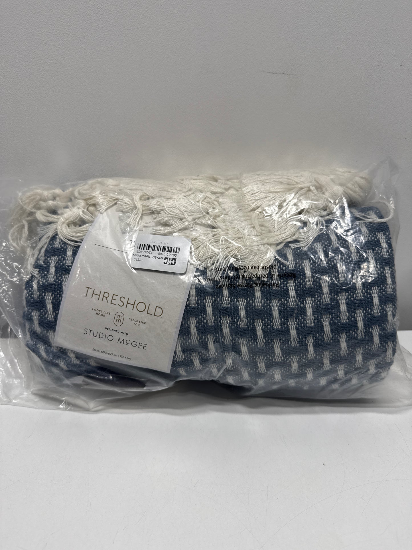 50’’x60’’ Throw Woven Pattern Medium Blue/Cream - Threshold™ Designed with Studio McGee - *Bedding