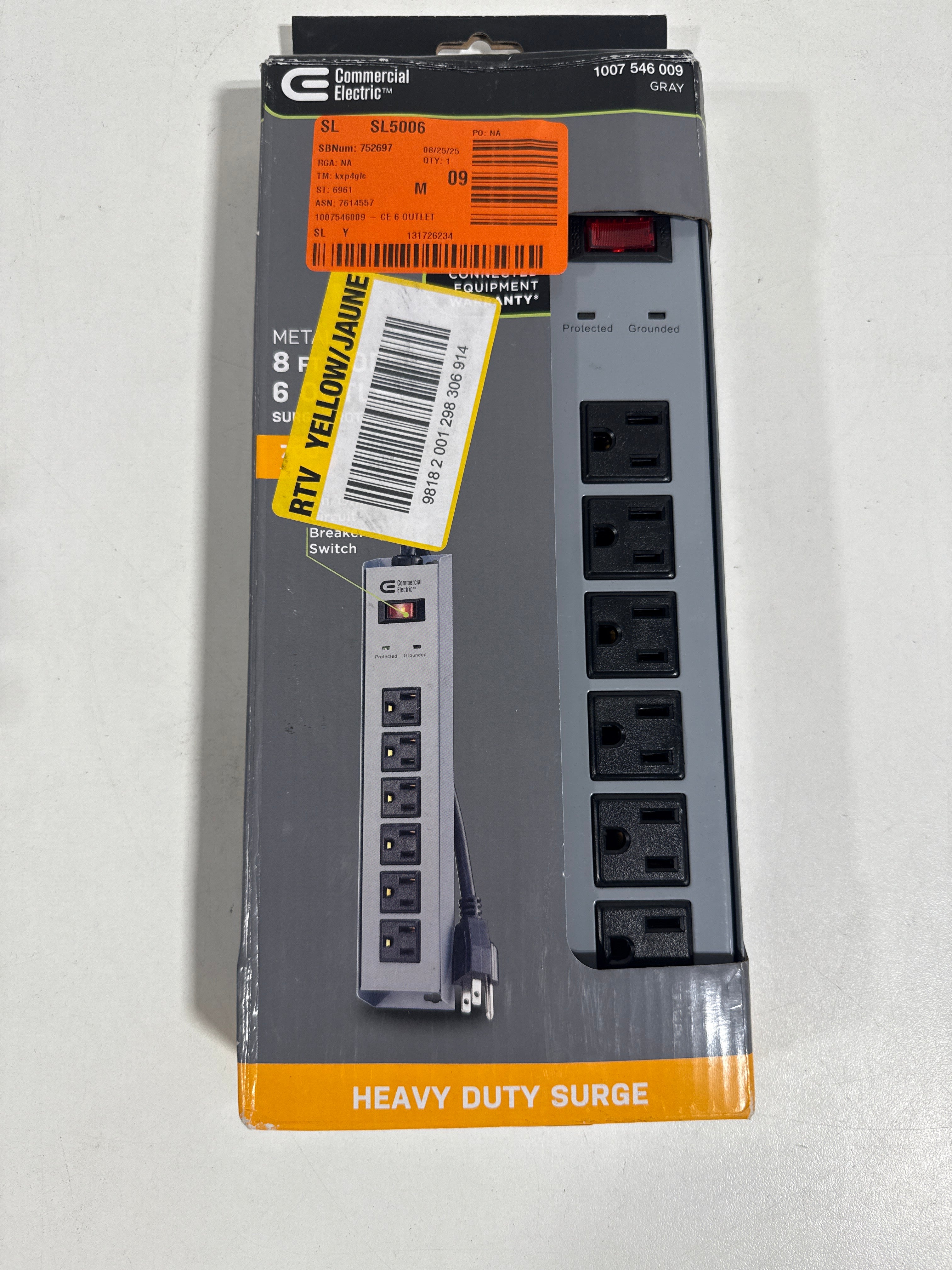 8 Ft. 6-Outlet Metal Surge Protector - *Tools Hardware & Misc
