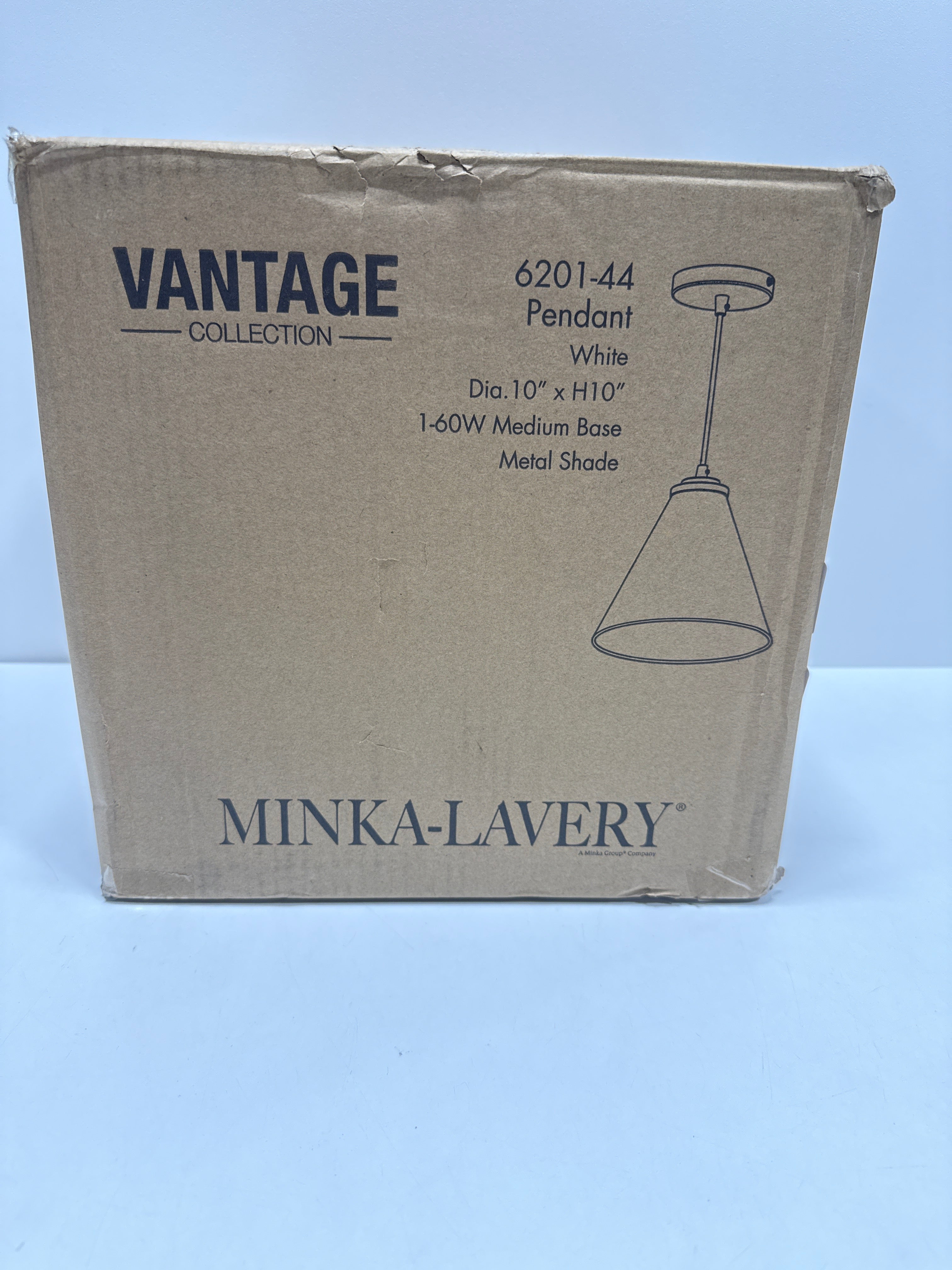Minka Lavery 6201-44 Vantage Pendants Metal Cone Mini Pendant Light, 1-Light 60 Watt, 10" H x 10" W, White