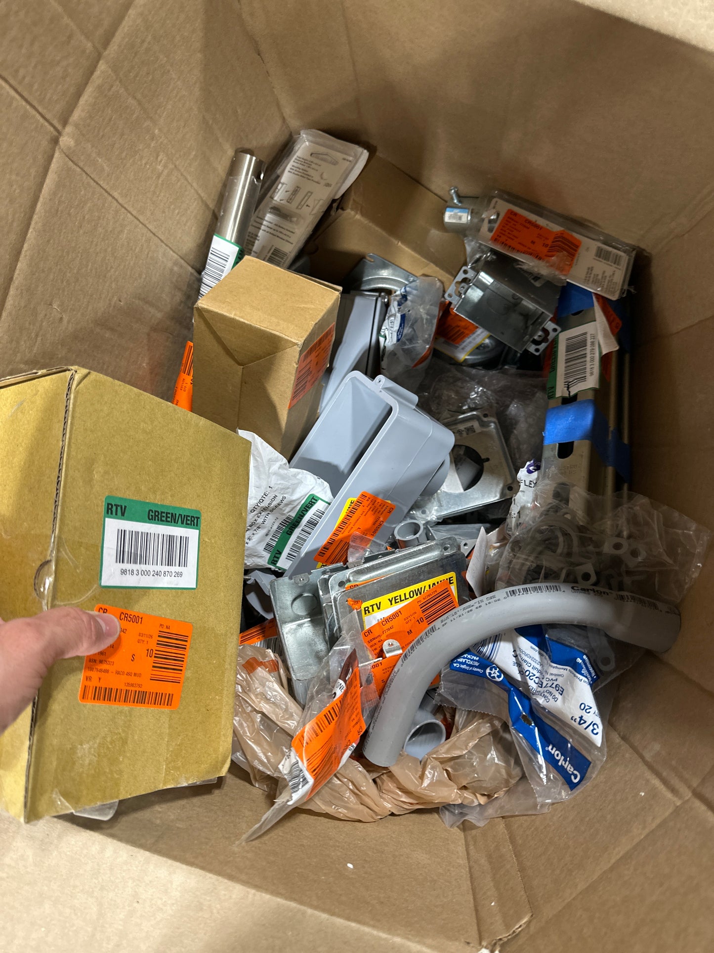 20 x 14 x 18 Box Lot of Lighting/ Electrical Rough in's Metal & Commercial Parts