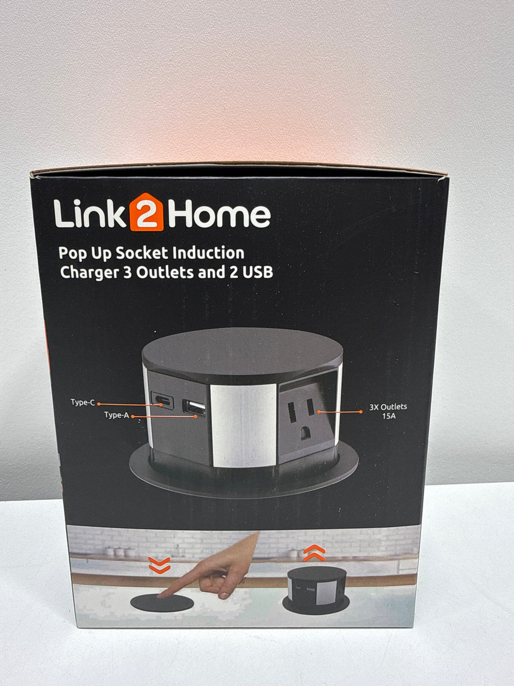 Link2Home Wireless Charging Pop up Outlet with USB 3 Outlets Black