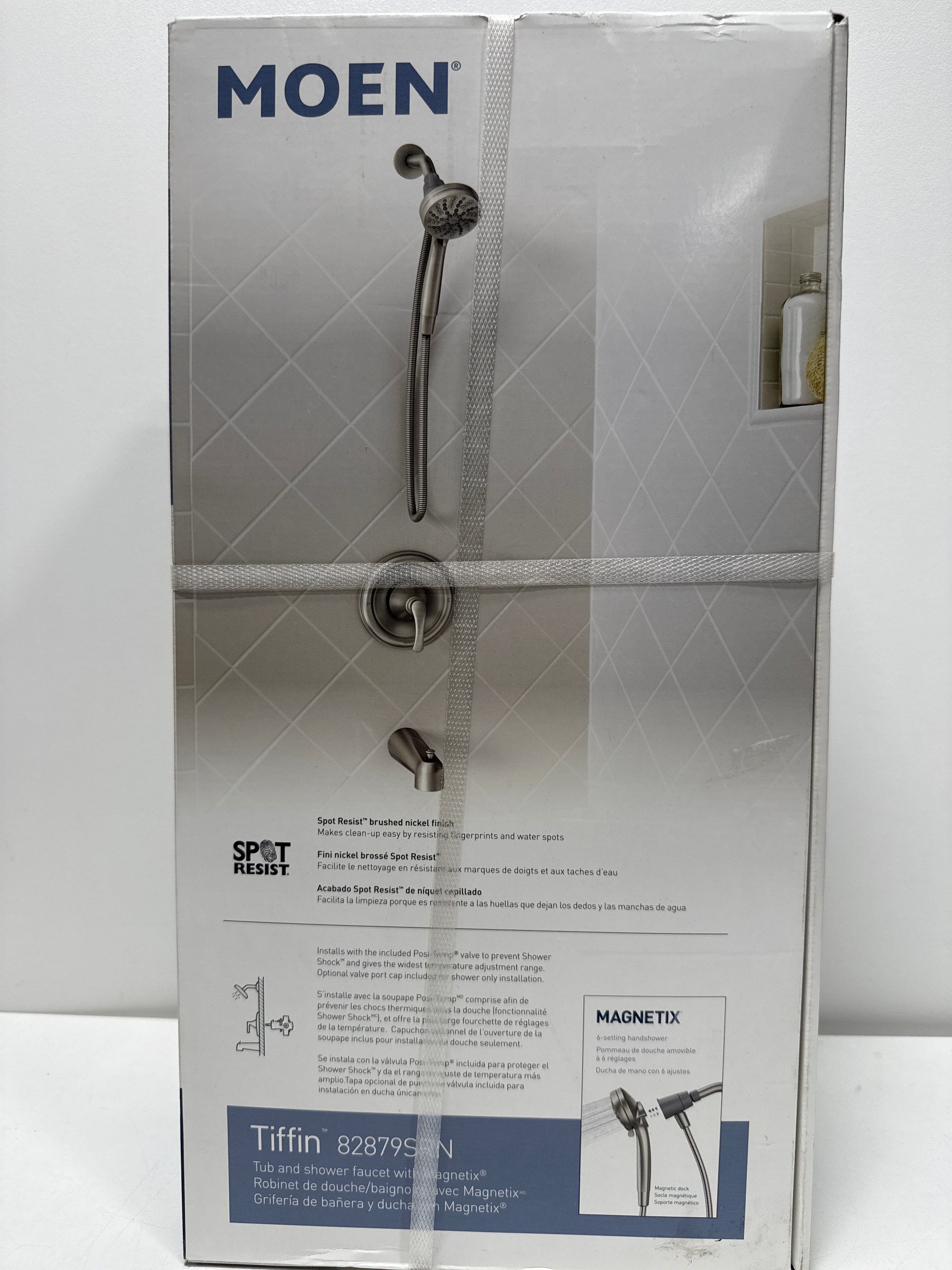 Moen 82879 Tiffin Tub and Shower Trim Package with 1.75 GPM Multi Function Magnetix Docking Shower Head