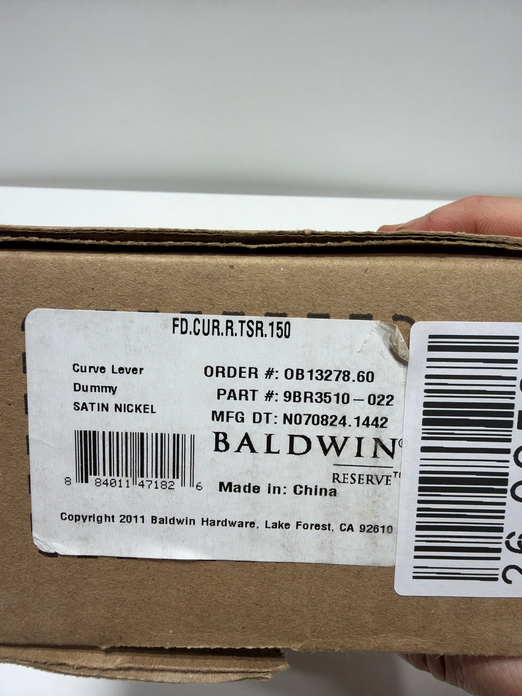 Baldwin FDCURTSR150 Reserve Full Dummy Lockset x Curve with Traditional Square Rose, Satin Nickel Finish