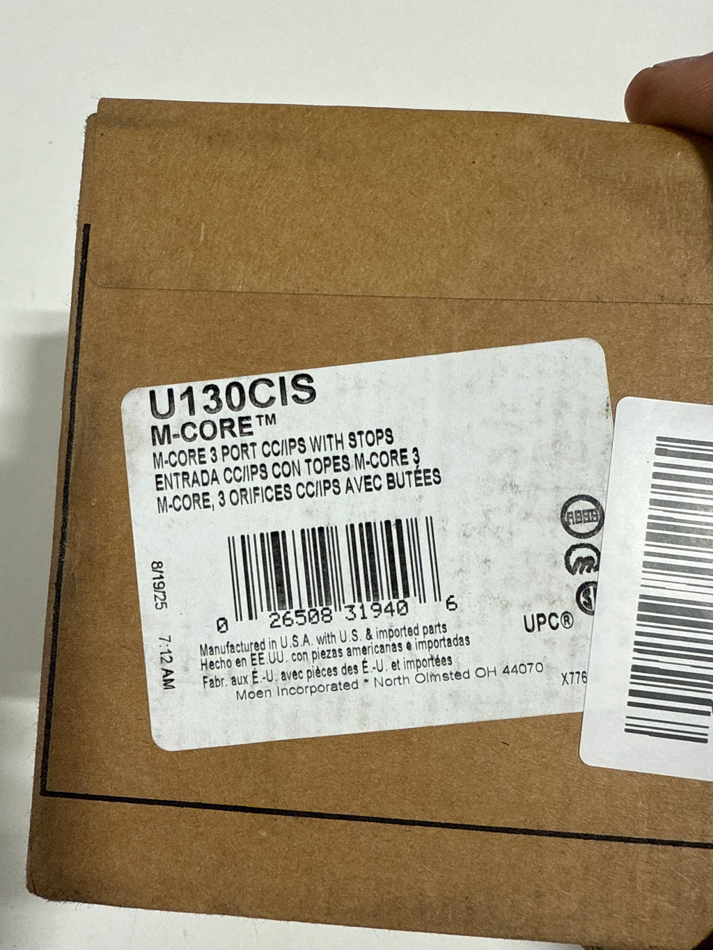 Moen M-CORE U130CIS 3 Port Shower Rough-In Brass Mixing Valve with CC/IPC Connections and Stops - *Plumbing