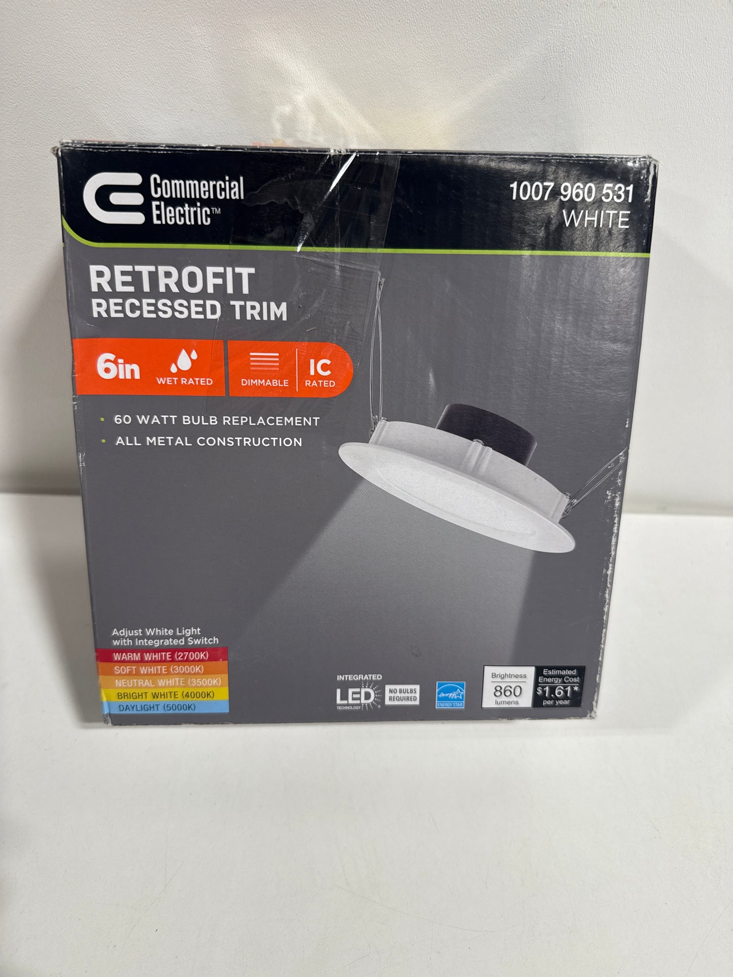 Commercial Electric Slim LED Color Changing Recessed Trim White 6"