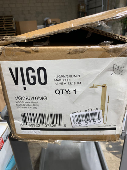 VIGO Gardenia 39 in. H X 4 in. W 2-Jet Shower Panel System with Round Head and Hand Shower Wand in Matte Brushed Gold