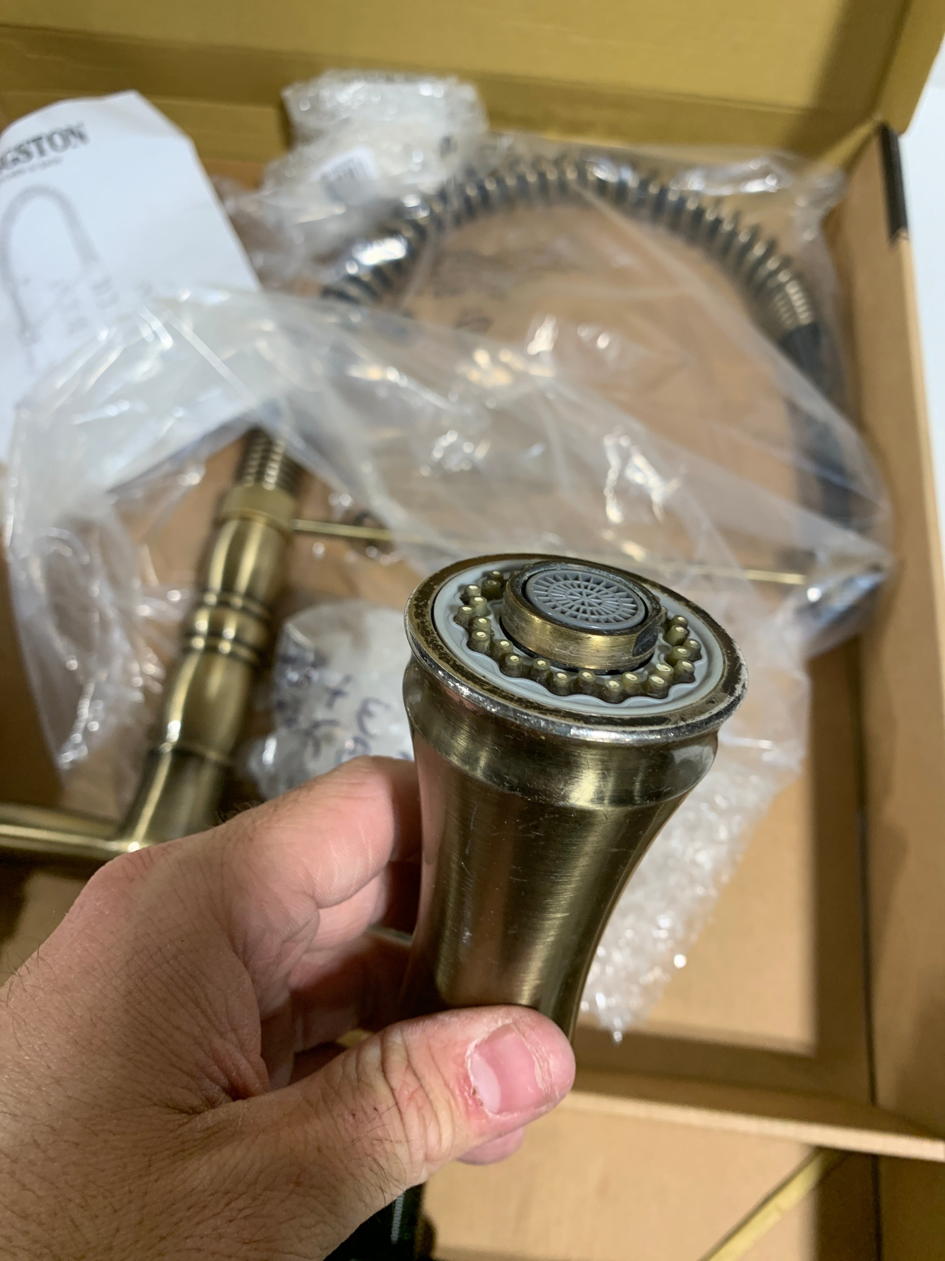 Used- Gourmetier GS1273PL Heritage Two-Handle Deck-Mount Pull-Down Sprayer Kitchen Faucet Antique Brass - *Plumbing