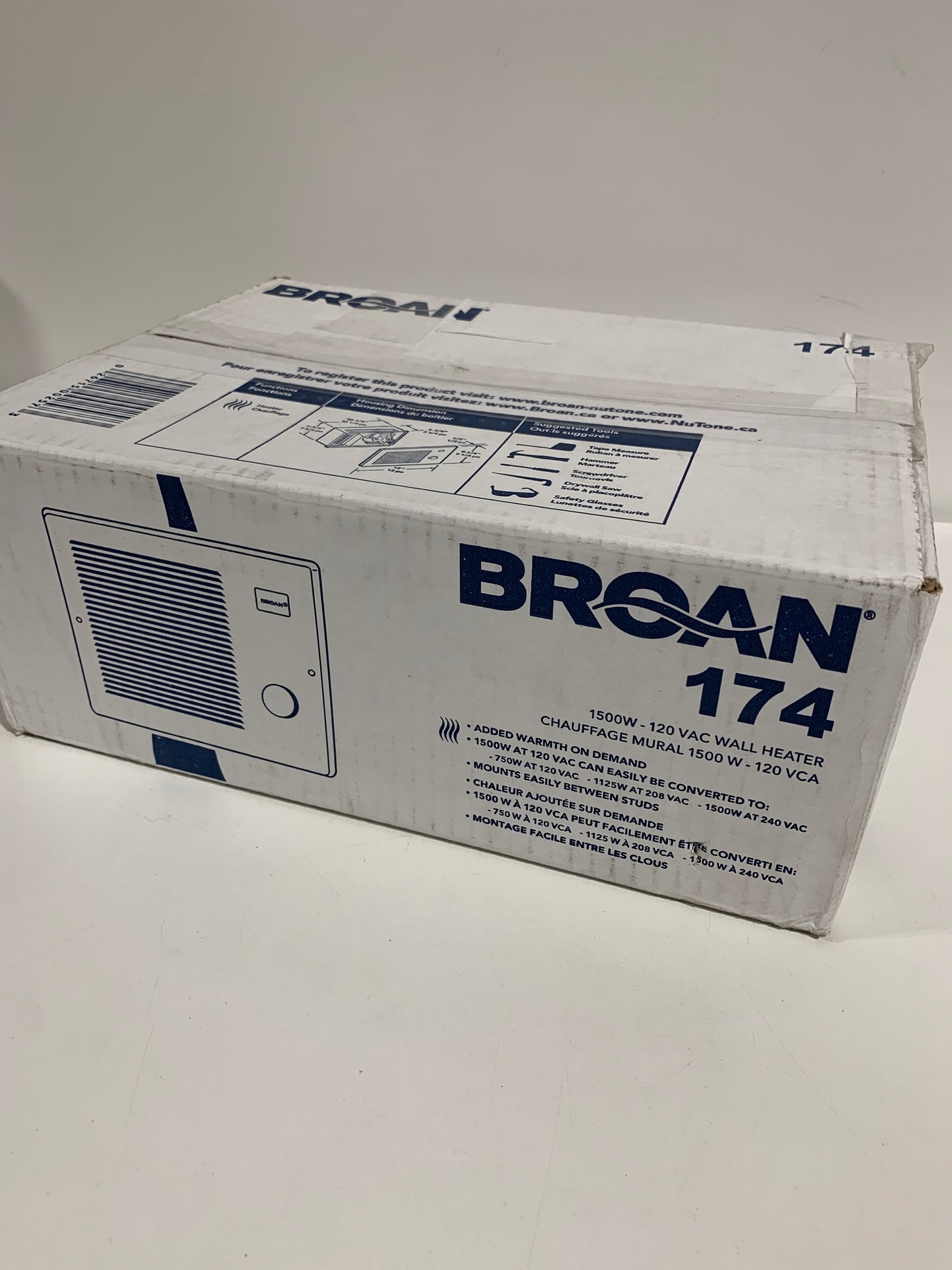 Broan-NuTone Wall Heater, White Grille Heater with Built-In Adjustable Thermostat, 750/1500W, 120/240V AC