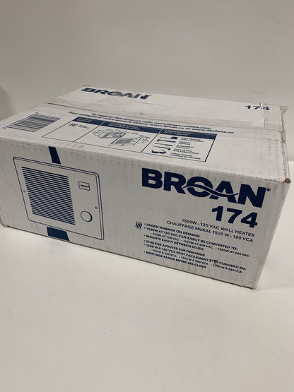 Broan-NuTone Wall Heater, White Grille Heater with Built-In Adjustable Thermostat, 750/1500W, 120/240V AC