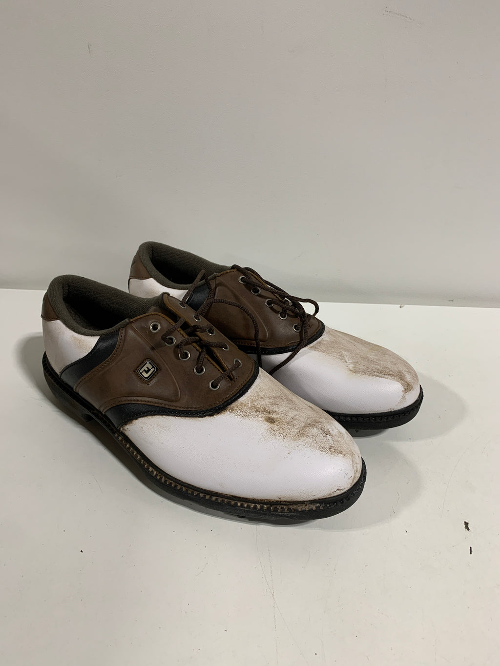 Used FootJoy FJ Originals Golf Shoes Mens Size 8 M Spiked White & Brown - *Sporting Goods