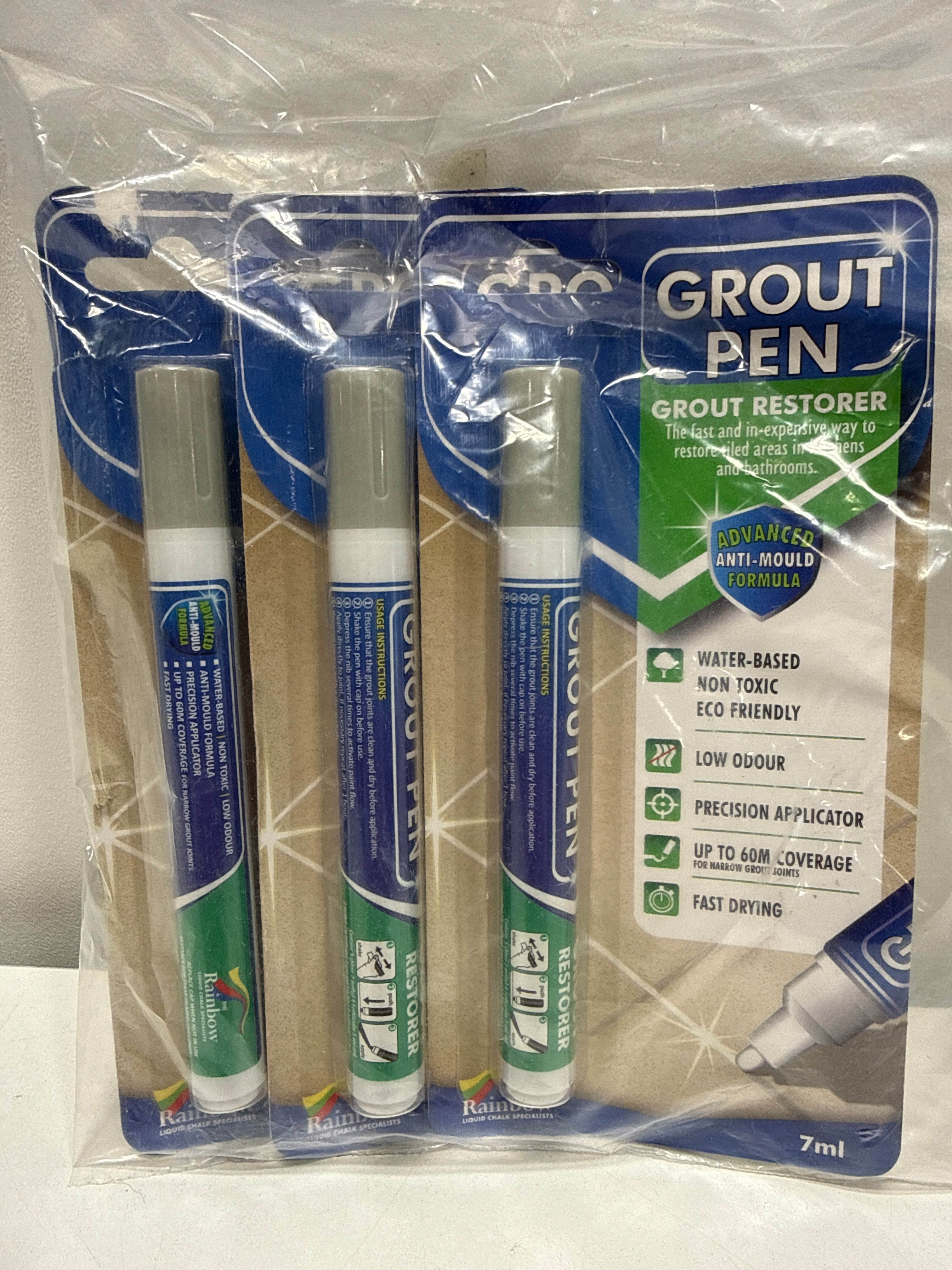 3 x Grout Pen Light Grey Tile Paint Marker: Waterproof Grout Paint Tile Grout Colorant and Sealer Pen - Light Grey Narrow 5mm Tip