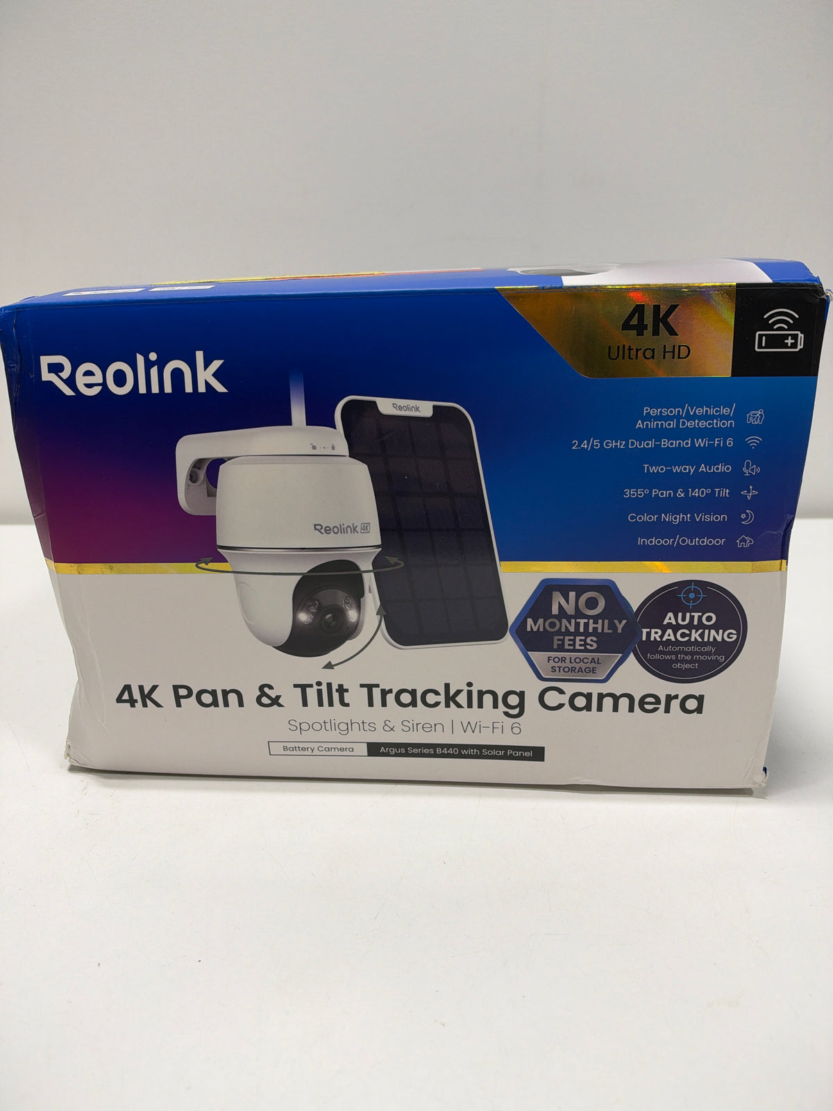 See Desc Reolink - Argus Series B440 4K 8MP Solar Home Security Camera Outdoor Wireless Wi - Fi with Auto-Tracking Pan Tilt - White
