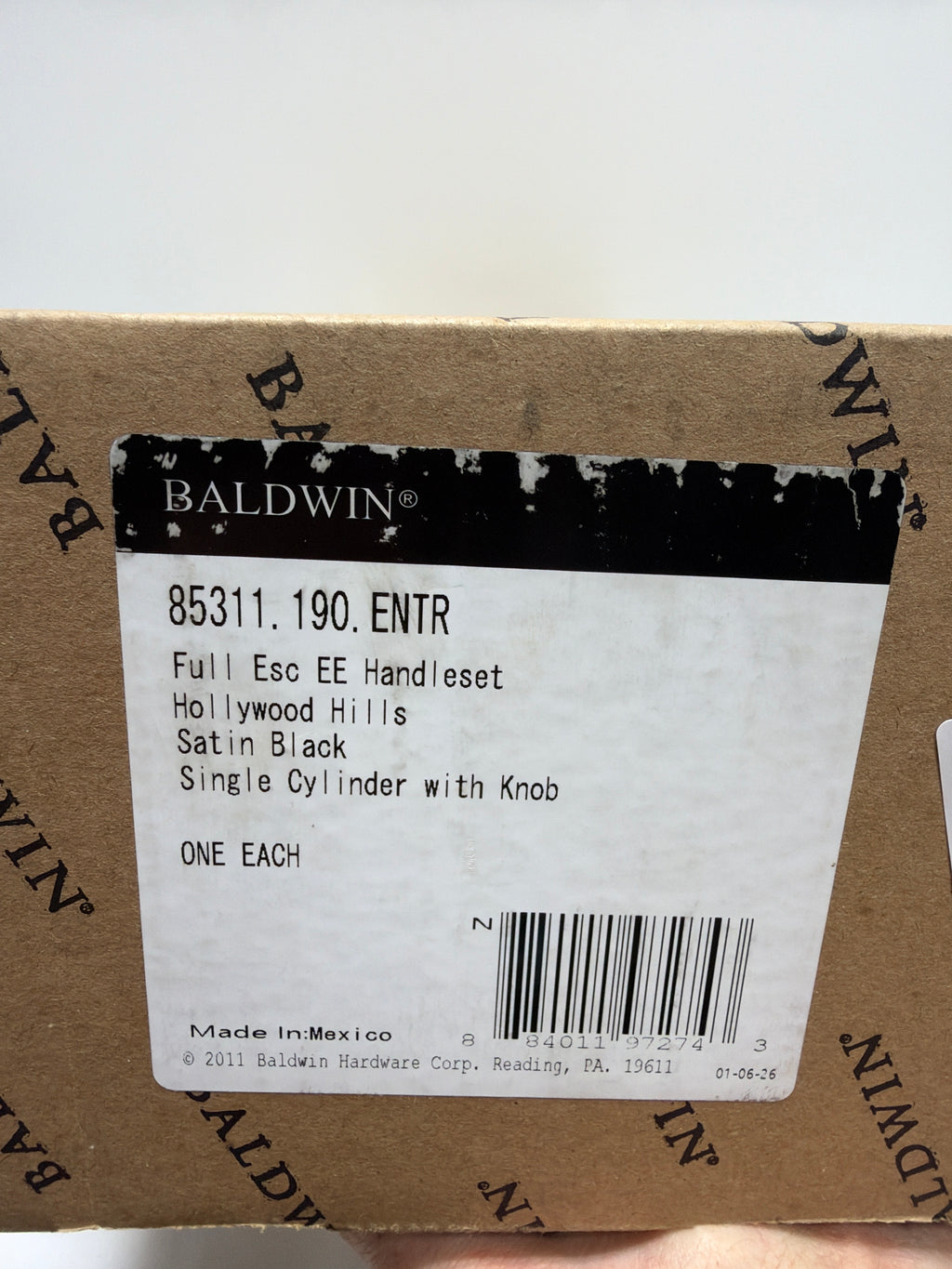 Baldwin 85311 190 ENTR Hollywood Hills Black Modern Lever Door Handle
