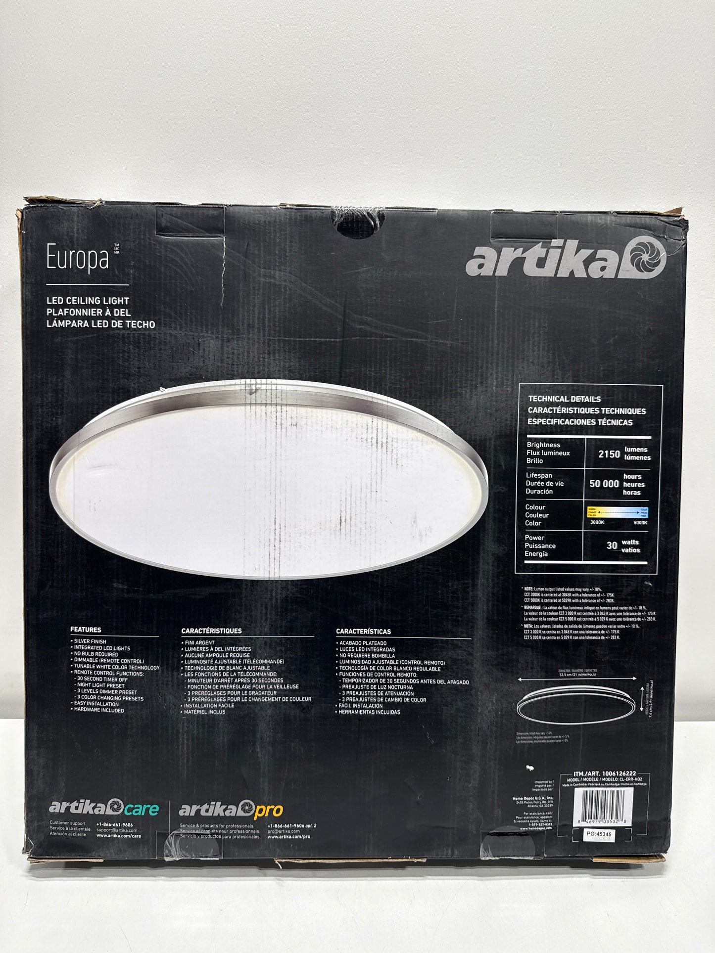 Europa 21 in. Silver LED 3CCT Flush Mount Ceiling Light with Night Light Preset and Remote
