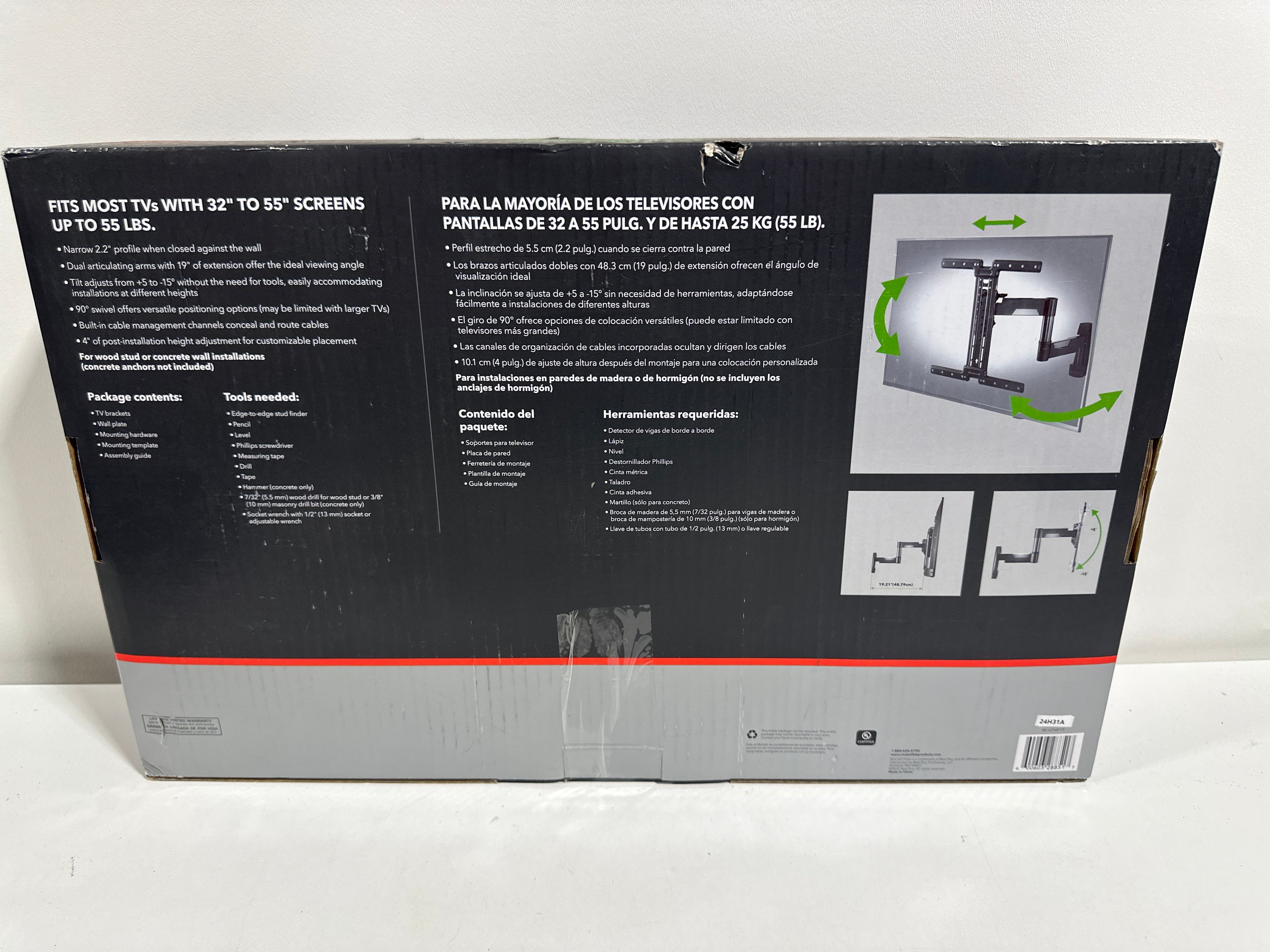 See Desc Rocketfish - Full-Motion TV Wall Mount for Most 32-55 TVs - Black - *TV & Home Theater