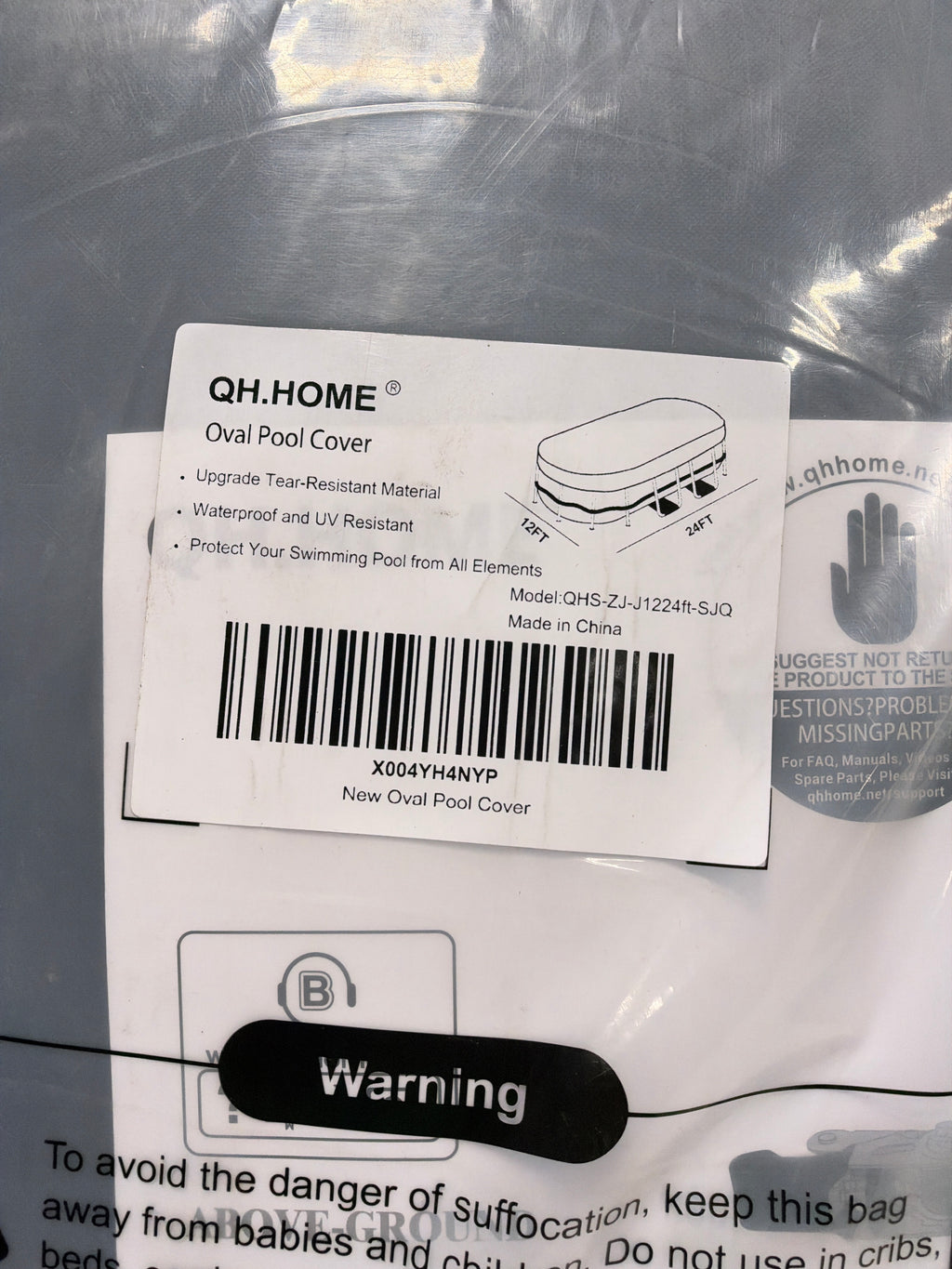 QH.HOME 12x22Ft Oval Pool Cover,Windproof Ratchet Straps&Thick Fabric