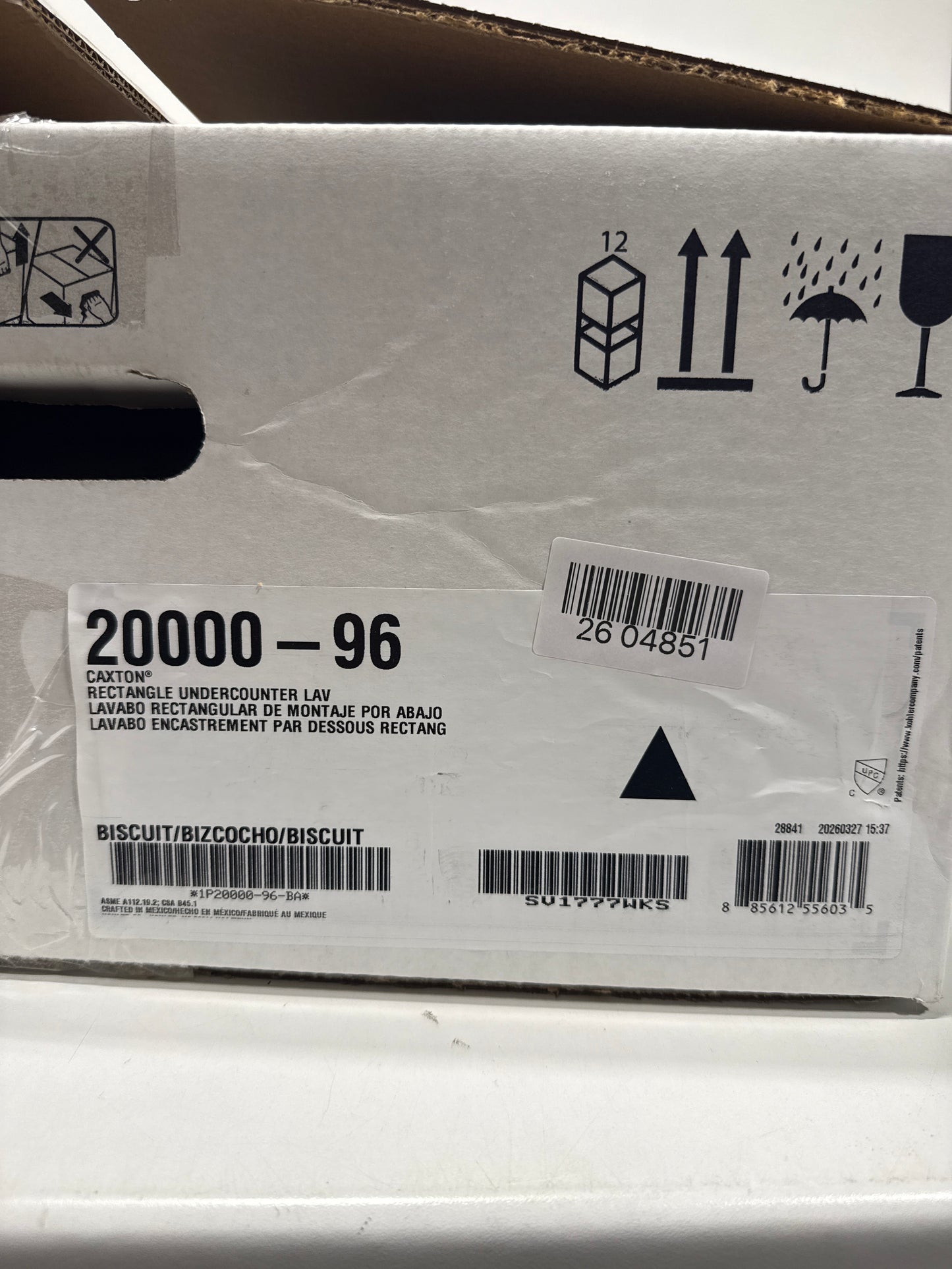 KOHLER 20000-96 Caxton Rectangle Undermount Bathroom Sink, Bathroom Vanity Sink with Overflow Drain, 20-1/4 L x 15-11/16 W, Biscuit