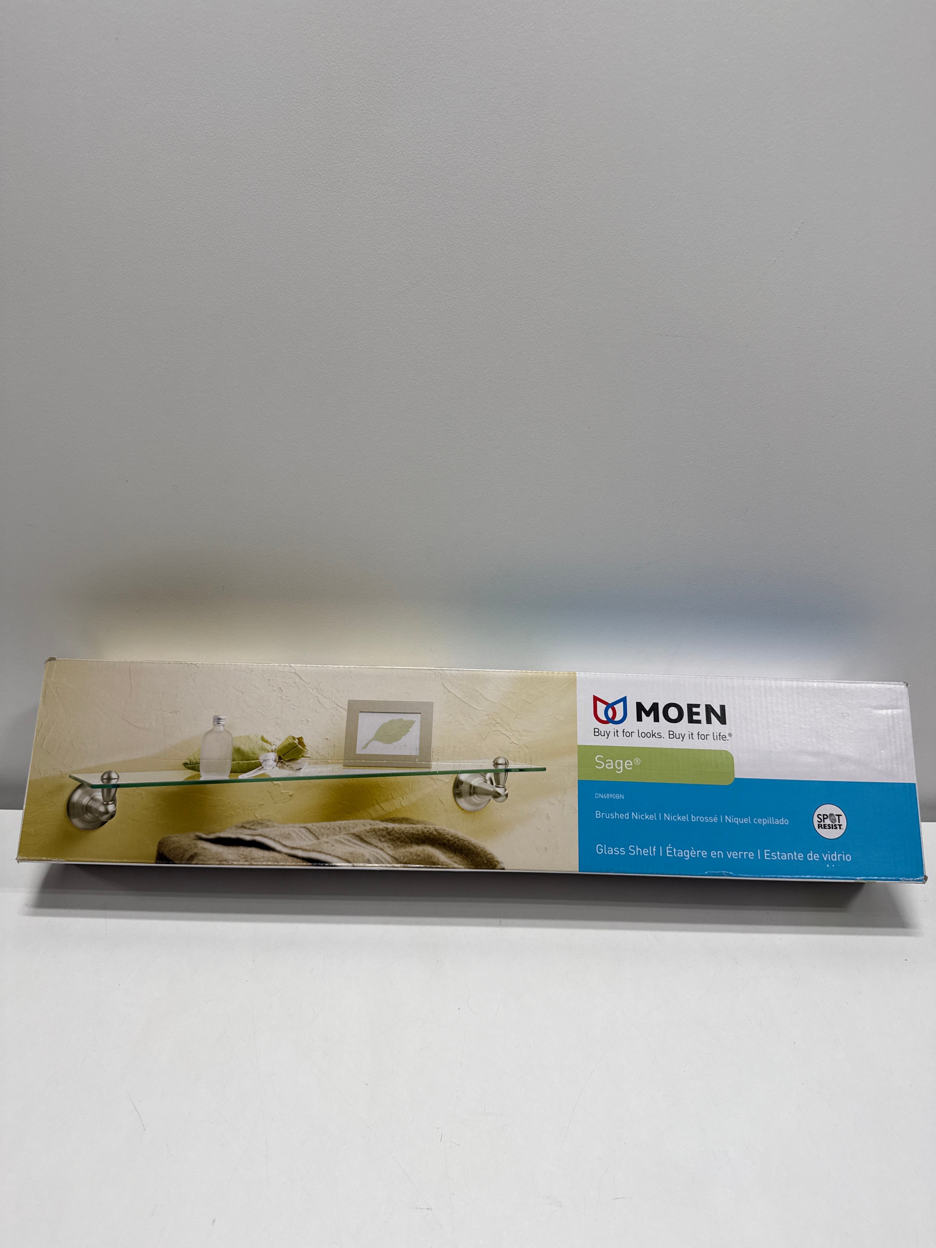 Moen Sage 22 in. W Glass Bath Shelf in Spot Resist Brushed Nickel